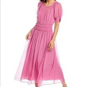 Rebecca Taylor Fuchsia Midi Dress Silk Blend